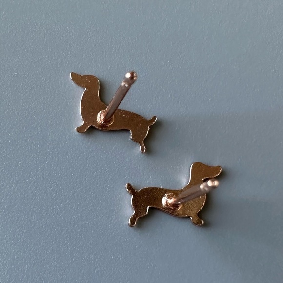 Rose Gold Weiner Dog Tiny Stud Earrings - Picture 5 of 9